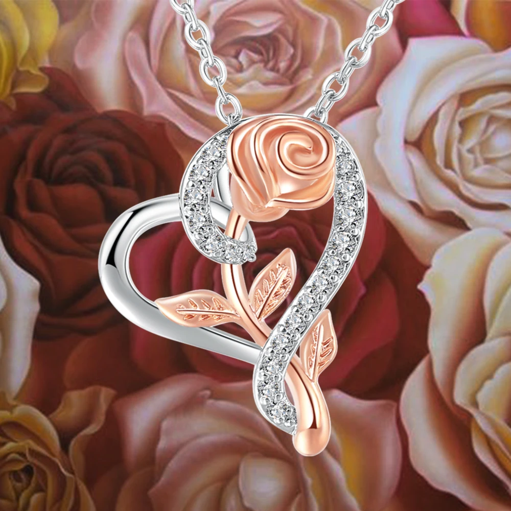 Rose Flower Pendant Heart Necklaces For Women Two-tone Zircon Aesthetic Jewelry Gift for Wholesale
Rose Flower Pendant Heart Necklaces For Women Two-tone Zircon Aesthetic Jewelry Gift for Wholesale