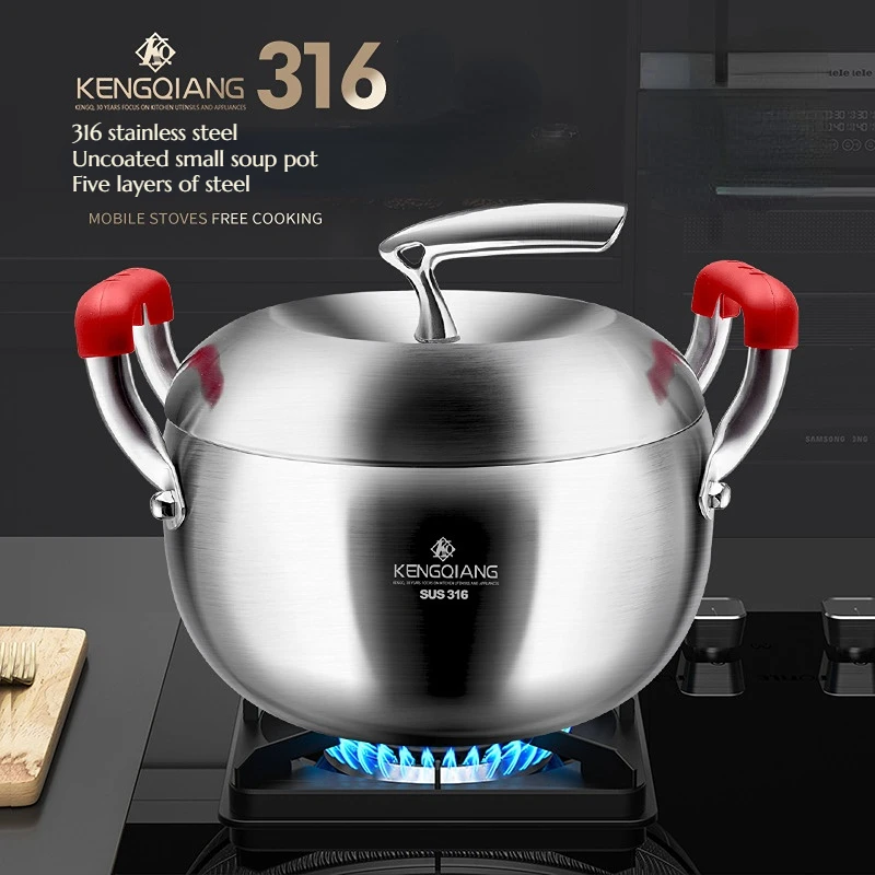 316 Stainless Steel Household Thickened Soup Pot Induction Cooker Gas Stove Universal Soup Porridge Without Coating
316 Stainless Steel Household Thickened Soup Pot Induction Cooker Gas Stove Universal Soup Porridge Without Coating