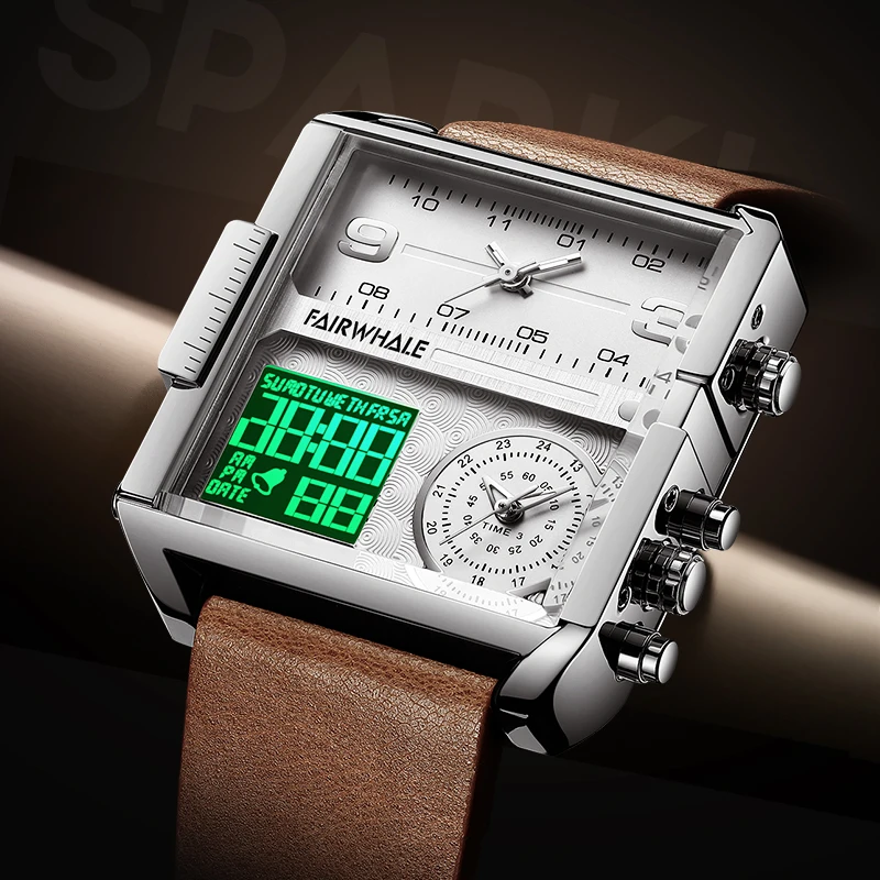 Men Quartz Digital Watch Square Sport Wristwatch Alarm Week Display Waterproof Luminous Multiple Time Zone Trinity Design
Men Quartz Digital Watch Square Sport Wristwatch Alarm Week Display Waterproof Luminous Multiple Time Zone Trinity Design