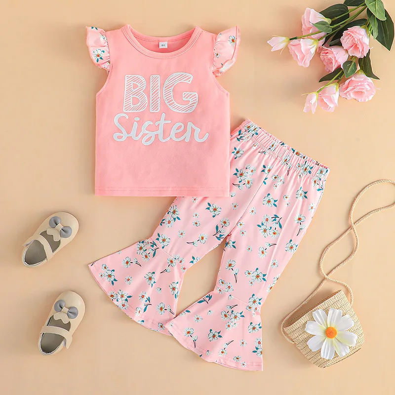 Summer Baby Girl Clothes Fashion Letter Print Short Sleeve T-Shirt Big Sister Top Floral Flare Pants 2pcs Toddler Girl Clothes
Summer Baby Girl Clothes Fashion Letter Print Short Sleeve T-Shirt Big Sister Top Floral Flare Pants 2pcs Toddler Girl Clothes