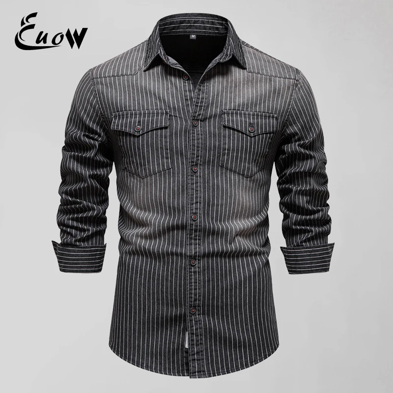 Eouw Fashion High Quality Cotton Industry Washed Distressed Striped Long Sleeve Denim Shirts Men Clothing Casual Streetwear
Eouw Fashion High Quality Cotton Industry Washed Distressed Striped Long Sleeve Denim Shirts Men Clothing Casual Streetwear