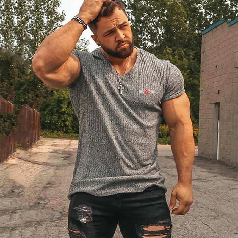 Mens Running Summer Fashion V-neck Knitted T-shirt Casual Breathable Short Cool Tee Shirt Fitness Cotton Short Sleeve T Shirts
Mens Running Summer Fashion V-neck Knitted T-shirt Casual Breathable Short Cool Tee Shirt Fitness Cotton Short Sleeve T Shirts