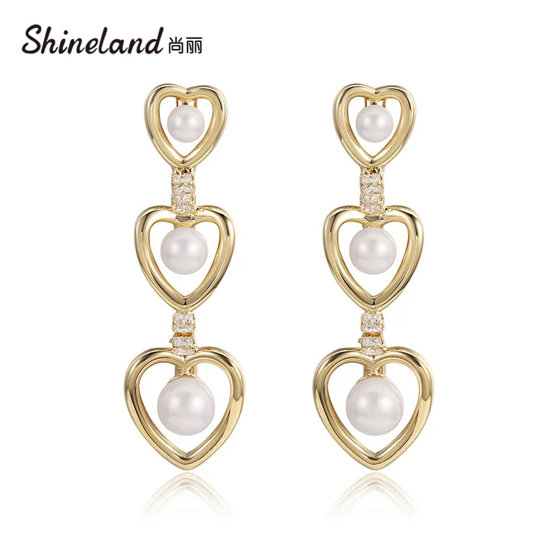 

Shineland Long Tassel Heart Simulated Pearl Drop Dangle Earrings For Women Gift Bijoux Korean Trendy Jewelry Pendientes Brincos
