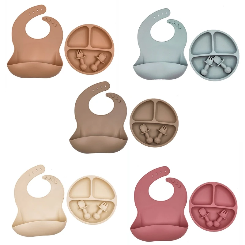 4 Pcs Baby Silicone Bib Divided Dinner Plate Spoon Fork Set Training Feeding Food Utensil Dishes Tableware Kit
4 Pcs Baby Silicone Bib Divided Dinner Plate Spoon Fork Set Training Feeding Food Utensil Dishes Tableware Kit