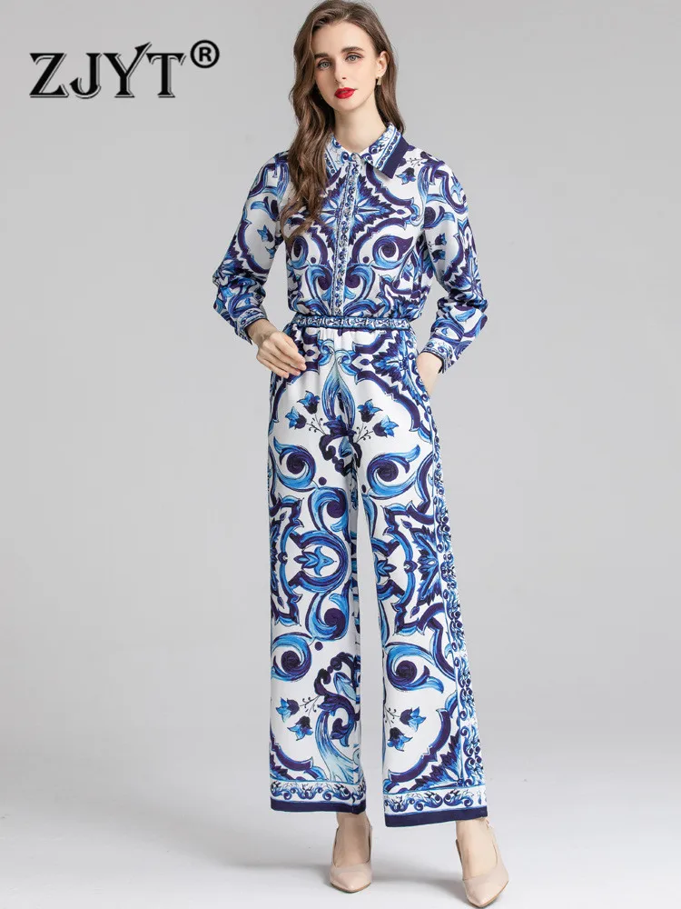 ZJYT Runway Fashion Autumn Women Wide Leg Pants Set 2 Pieces Womens Outfits Vintage Print Long Sleeve Blouse and Trousers Suits
ZJYT Runway Fashion Autumn Women Wide Leg Pants Set 2 Pieces Womens Outfits Vintage Print Long Sleeve Blouse and Trousers Suits
