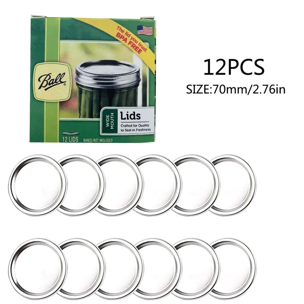

12pcs Tinplate Mason Jar Lids Reusable 70/86MM Regular Wide Mouth Leak-Proof Seal Silver Mason Canning Cover Kitchen Supplies