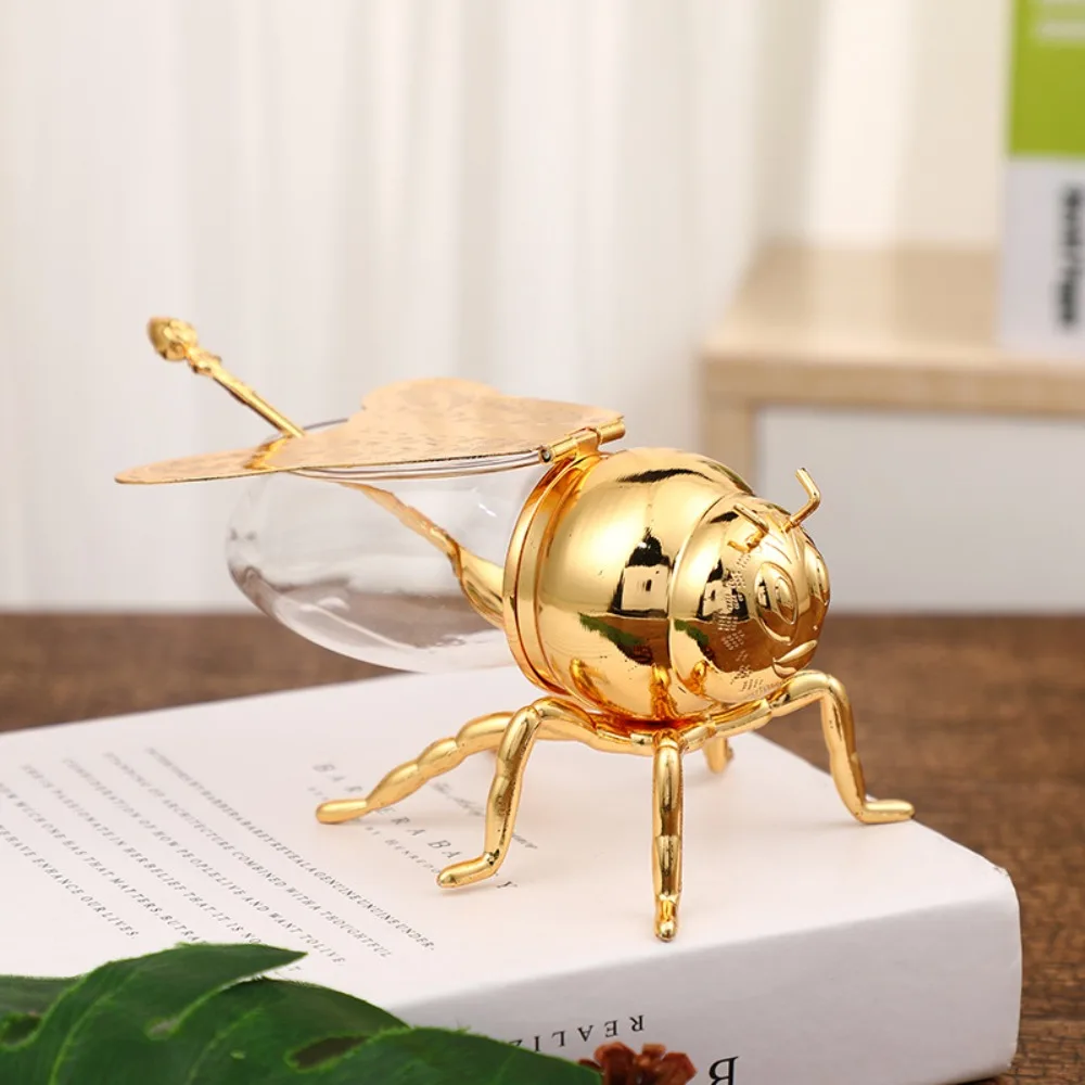 

1 шт., прозрачная банка для хранения меда, креативная банка для приправ в форме пчелы с ложкой, роскошный прочный медовый горшок