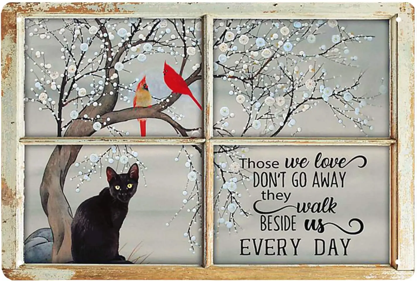 Жестяной винтажный знак в виде черной кошки и кардинала, 8x12 дюймов
Жестяной винтажный знак в виде черной кошки и кардинала, 8x12 дюймов