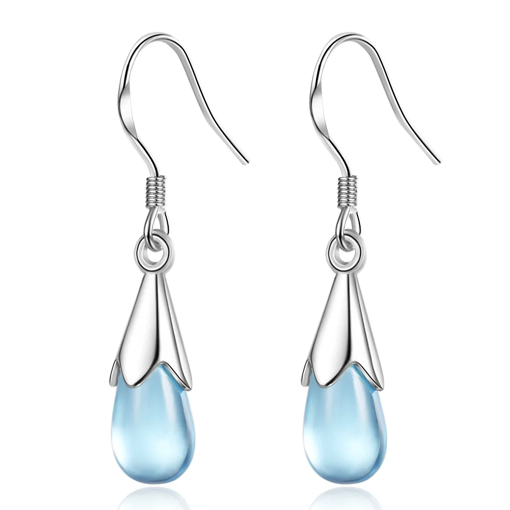 

925 Sterling Silver Aretes De Plata De Ley 925 Mujer Stud Earring for Women Bohemia Water Drop SAPPHIRE Orecchini Female Earring