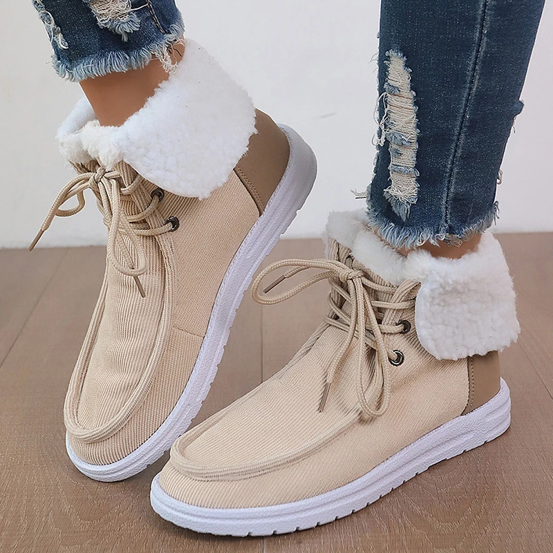 Leisure Warm Lamb Wool Snow Boots Women Lace Up Thick Plush Winter Ankle Boots Woman Flat Heels Non-Slip Cotton Padded Shoes 43
Leisure Warm Lamb Wool Snow Boots Women Lace Up Thick Plush Winter Ankle Boots Woman Flat Heels Non-Slip Cotton Padded Shoes 43