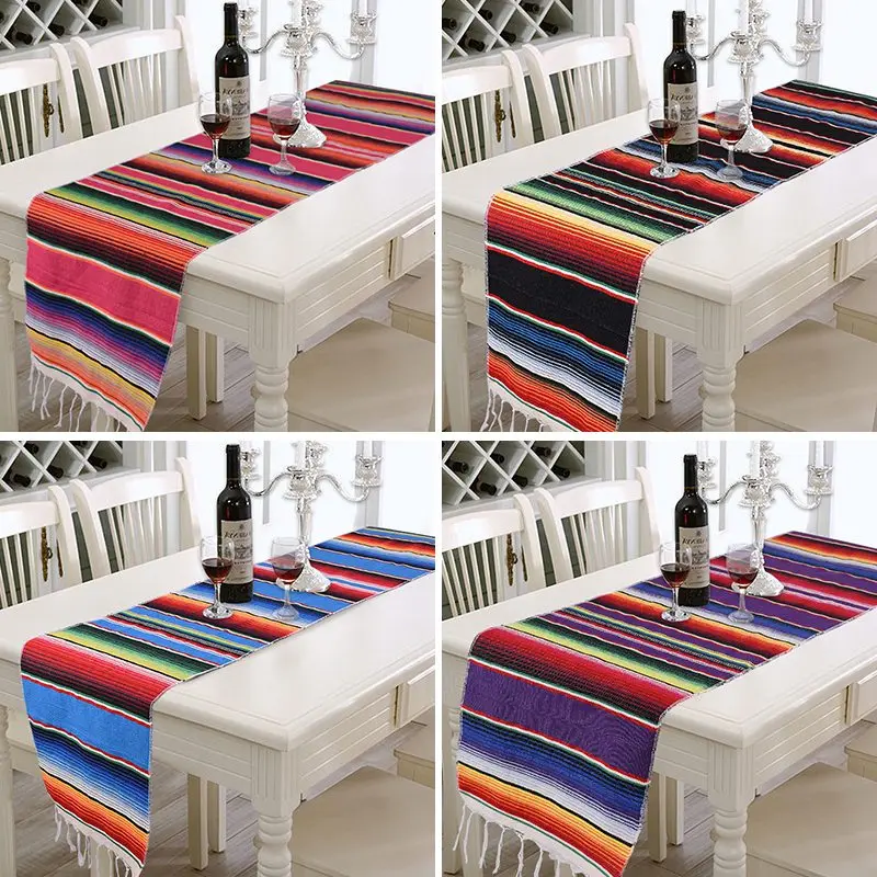 Радужная скатерть на стол полосатая с кисточками мексиканская Скатерть для
