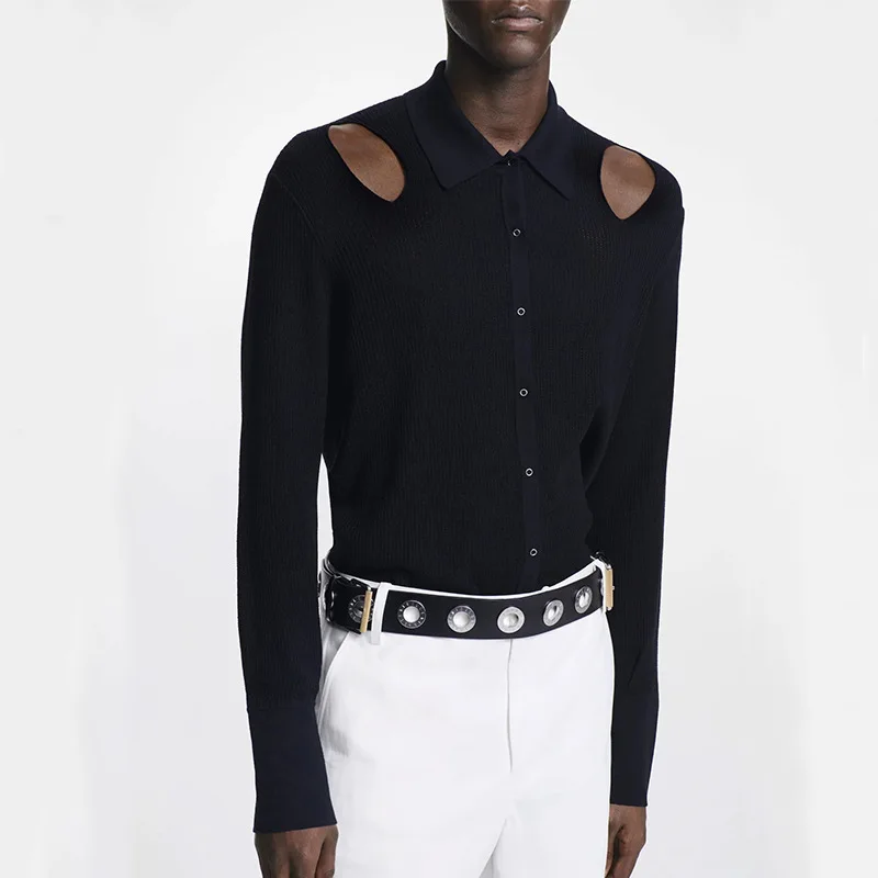Fashion Men Knitted Tops Sexy Long Sleeve Slim Hollow Tee Spring Autumn Men's Turn Down Collar Single-breasted Solid Sweater
Fashion Men Knitted Tops Sexy Long Sleeve Slim Hollow Tee Spring Autumn Men's Turn Down Collar Single-breasted Solid Sweater