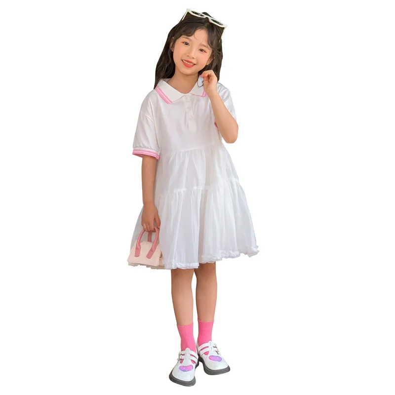 

Платье для девочек, Новинка лета 2023, детская белая одежда в стиле пэчворк, детское хлопковое милое платье с коротким рукавом для подростков и детей