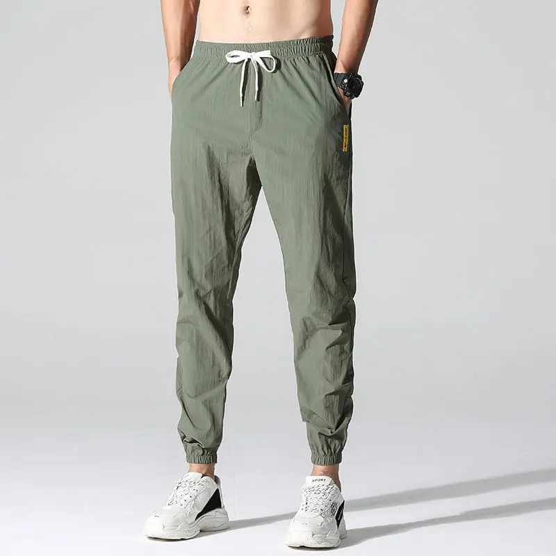 

Брюки штаны Свободные облегающие мужские спортивные быстросохнущие корейские девять точек тонкие ледяные Шелковые Летние повседневные