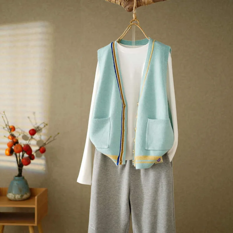Double pocket V-neck button knitted vest 2022 autumn new V-neck single-breasted cardigan sweater Korean fashion
Double pocket V-neck button knitted vest 2022 autumn new V-neck single-breasted cardigan sweater Korean fashion