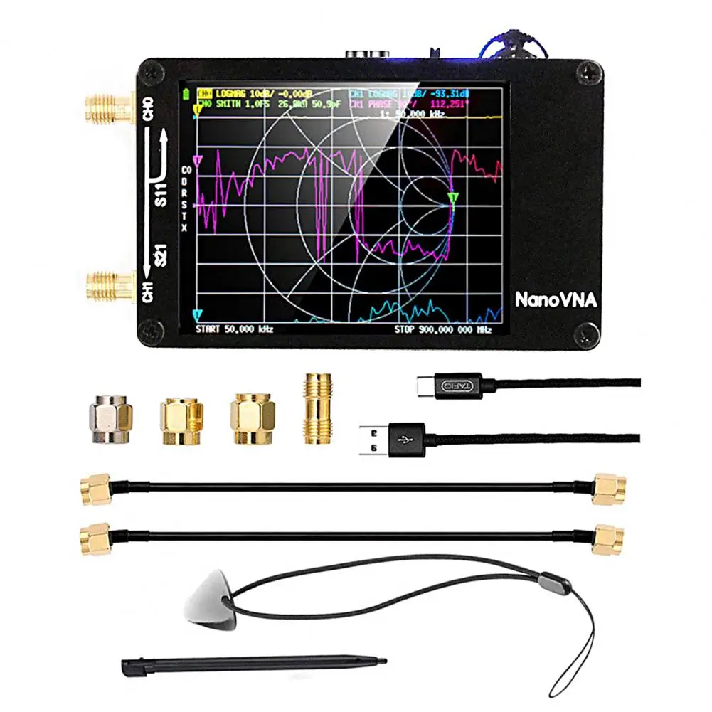 NanoVNA-H Handheld Network Antenna Analyzer Power Measuring VSWR S-parameters with SD-Card Slot MF HF VHF UHF for Cell Phone
NanoVNA-H Handheld Network Antenna Analyzer Power Measuring VSWR S-parameters with SD-Card Slot MF HF VHF UHF for Cell Phone