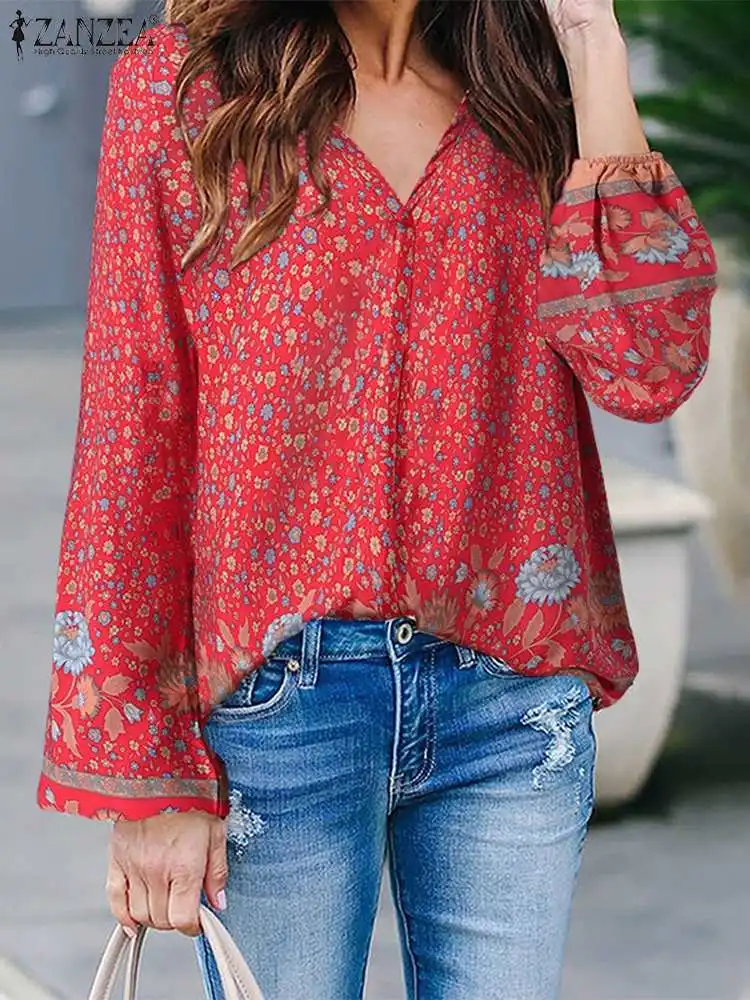 

ZANZEA Oversized Long Sleeve Blouse Kimono Bohemian Printed Tunic 2023 Summer Spring Casual Loose Tops Elegant OL Streetwears