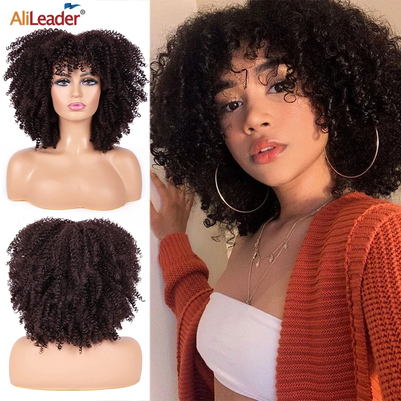 

Парик Alileader 14 дюймов из синтетических волос, афро кудрявые вьющиеся волосы с челкой для чернокожих женщин, косплей Лолита, натуральные безкл...