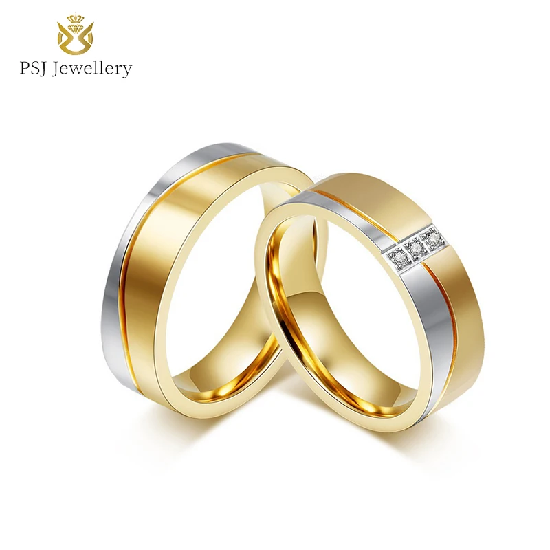 

PSJ Fashion High Polished 6MM Silver Gold Plated Cubic Zirconia Titanium Stainless Steel Rings for Men Women Couple