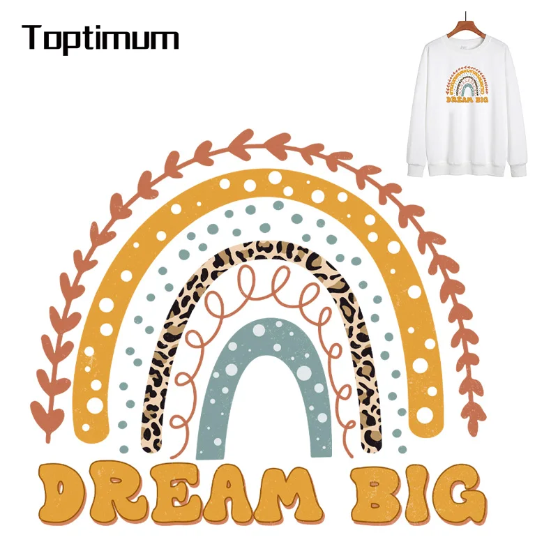 

Переводные патчи с помощью утюга Dream Big Rainbow для одежды, моющиеся нашивки «сделай сам» для одежды, Аппликации, виниловые наклейки