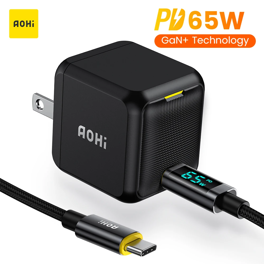 

AOHI Magcube 65W GaN+ Charger Type C PD Charger with 100W USB C to C Cable Quick Charger for MacBook iPhone 13 12 Fast Charging