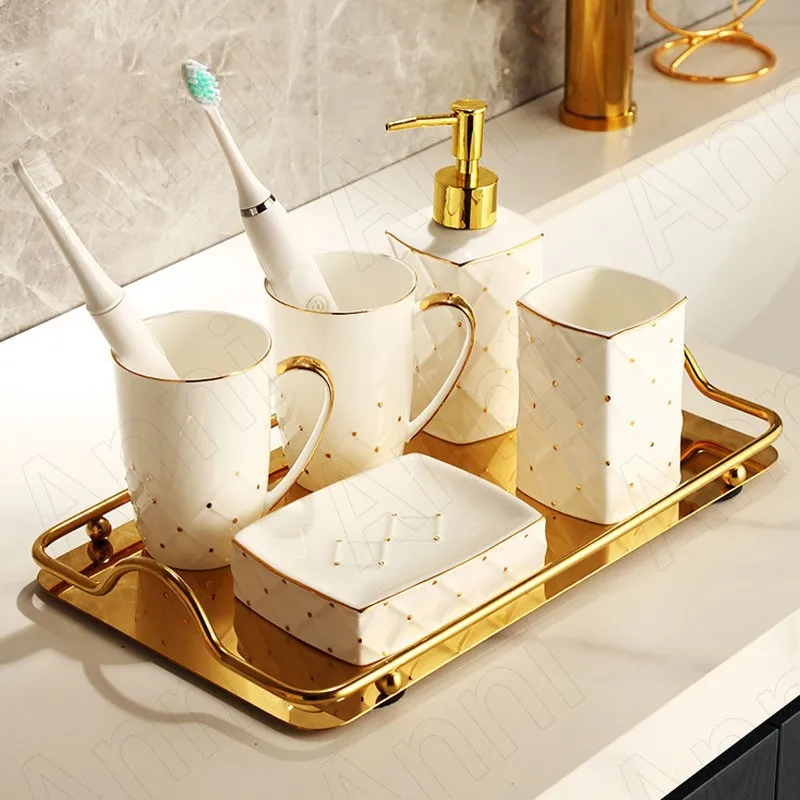 Golden Stroke Bathroom Accessories Set Ceramic Nordic Modern Household Five Piece Set Wash Supplies Organizer Home Decoration
Golden Stroke Bathroom Accessories Set Ceramic Nordic Modern Household Five Piece Set Wash Supplies Organizer Home Decoration