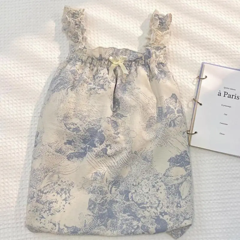 Women's Summer Cotton Vintage Blue Nightdress Cotton Pajama Dress With Breast Pad ummer Pijama Home Suit
Women's Summer Cotton Vintage Blue Nightdress Cotton Pajama Dress With Breast Pad ummer Pijama Home Suit