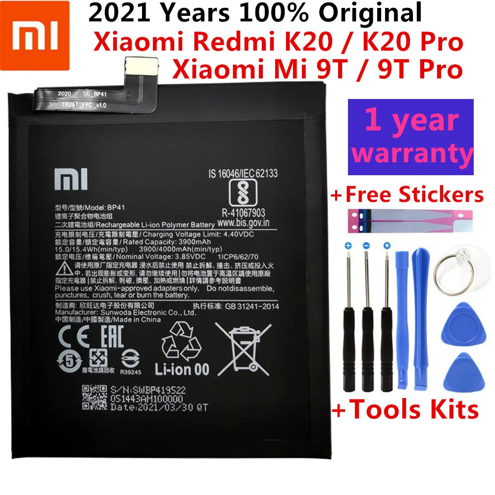 Xiao Mi Original Phone Battery BP40 BP41 4000mAh for Xiaomi Redmi K20 / Mi 9T / K20 Pro / 9T Pro Replacement Battery +Tools Kits
Xiao Mi Original Phone Battery BP40 BP41 4000mAh for Xiaomi Redmi K20 / Mi 9T / K20 Pro / 9T Pro Replacement Battery +Tools Kits