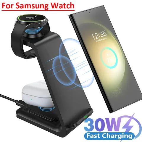 Беспроводное зарядное устройство 3 в 1, подставка для iPhone 15 14 13 12 Samsung Galaxy Apple Watch 7 8 9 Airpods Pro, док-станция для быстрой зарядки, 30 Вт