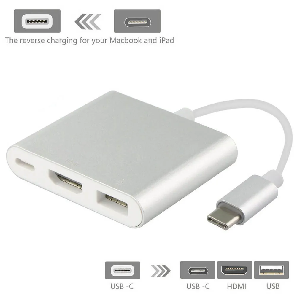 3 in 1 Type C To HDMI-compatible USB 3.0 Charging Adapter USB-C 3.1 Hub for Mac Air Pro Huawei Mate10 Samsung S8 Plus
3 in 1 Type C To HDMI-compatible USB 3.0 Charging Adapter USB-C 3.1 Hub for Mac Air Pro Huawei Mate10 Samsung S8 Plus