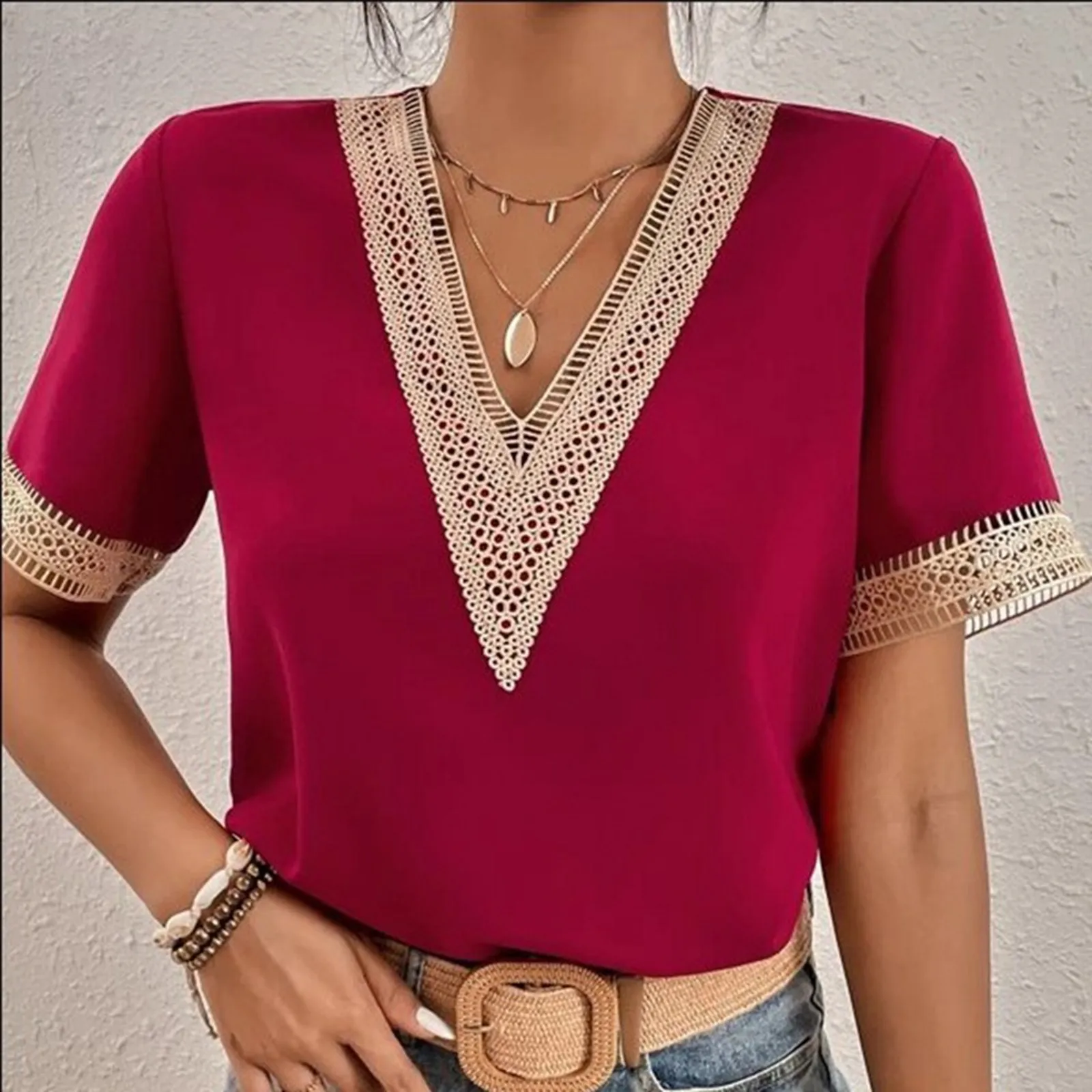 Womens Summer Fashion Short Sleeve V Neck Solid Color Shirt Short Sleeve Loose Top Little House Toddler White under Shirt
Womens Summer Fashion Short Sleeve V Neck Solid Color Shirt Short Sleeve Loose Top Little House Toddler White under Shirt