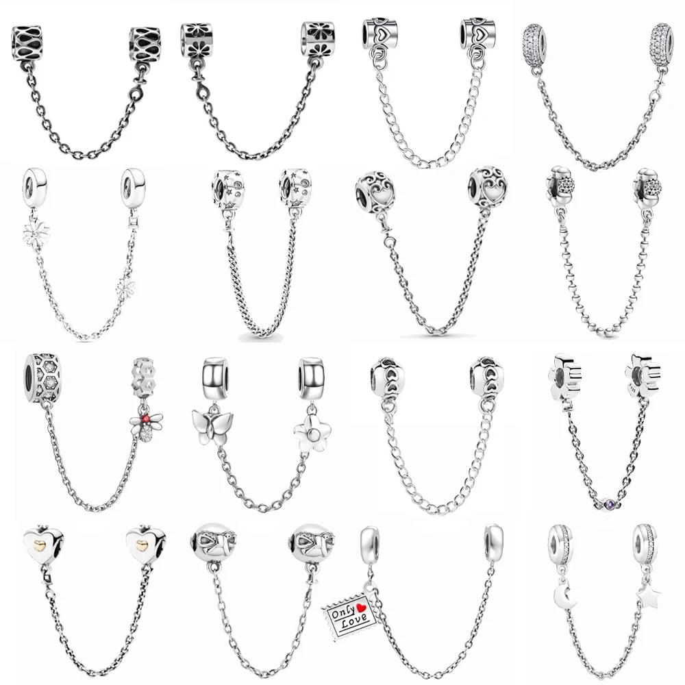 

925 Sterling Silver Safety Chain Charms Fit 3.4mm Snake Texture Bracelet Prevent Beads Falling