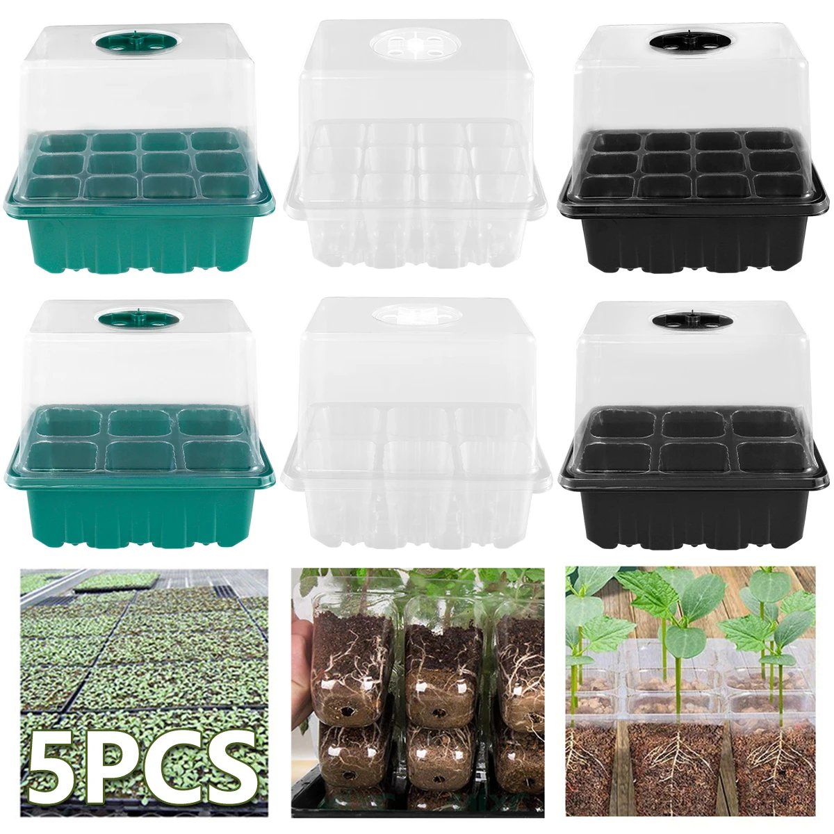 5pcs Seedlings Starter Trays Resusable Seed Propagator Tray Transparent Seedlings Germination Box
5pcs Seedlings Starter Trays Resusable Seed Propagator Tray Transparent Seedlings Germination Box