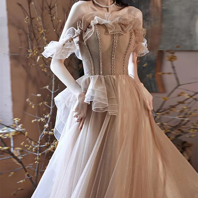 Khaki Off The Shoulder Prom Dresses A-Line Lace Tulle Floor-Length Luxury Strapless For Women Wedding Party Gown Elegant Ruffles
Khaki Off The Shoulder Prom Dresses A-Line Lace Tulle Floor-Length Luxury Strapless For Women Wedding Party Gown Elegant Ruffles