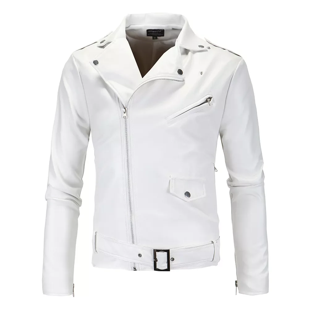 2023New Slim White Leather Jackets Oblique Zipper Motorcycle Jackets New Men Outwear Moto Biker PU Leather Coats Size 4XL
2023New Slim White Leather Jackets Oblique Zipper Motorcycle Jackets New Men Outwear Moto Biker PU Leather Coats Size 4XL