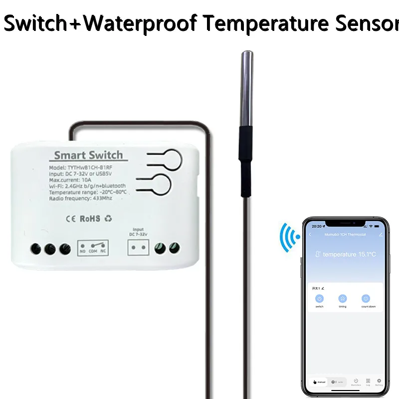 Умный переключатель температуры и влажности mumubiz, Wi-Fi
Умный переключатель температуры и влажности mumubiz, Wi-Fi