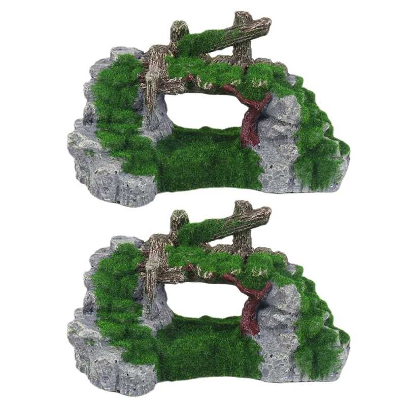 

2X Resin Moss Bridge Fish Play Cave Decor For Fish Tank Aquarium Ornament