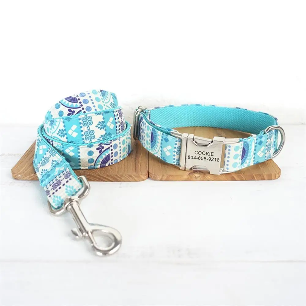 Personalized Pet Collar Customized Nameplate ID Tag Adjustable Light Blue Ethnic National Style Cat Dog Collars Lead Leash 
Personalized Pet Collar Customized Nameplate ID Tag Adjustable Light Blue Ethnic National Style Cat Dog Collars Lead Leash