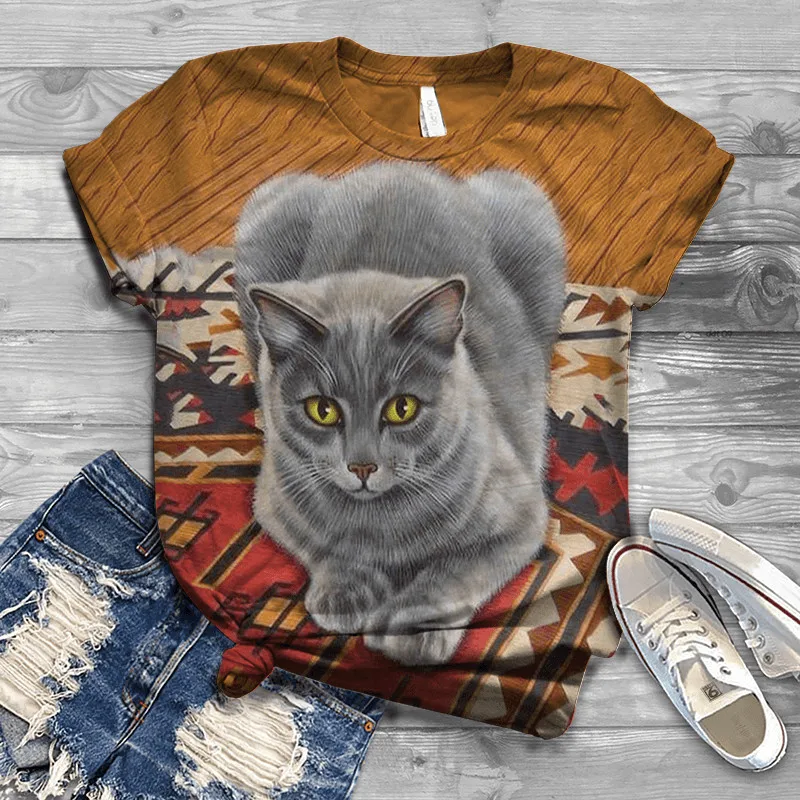 Женская свободная футболка с коротким рукавом, Повседневная футболка с 3D-принтом в стиле Харадзюку, с воротником в виде кота, лето 2022 
Женская свободная футболка с коротким рукавом, Повседневная футболка с 3D-принтом в стиле Харадзюку, с воротником в виде кота, лето 2022