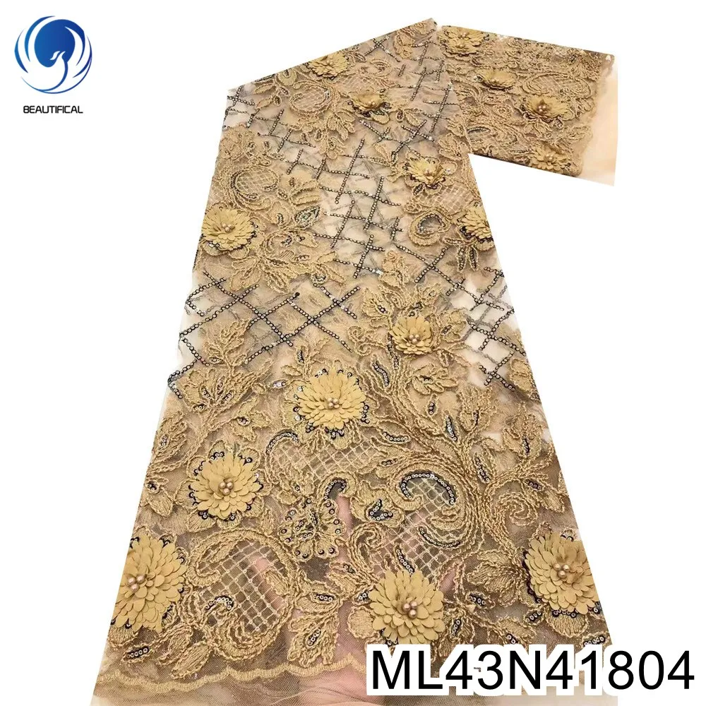 Hot Sale 2022 Gold 3d French Lace Fabrics 3d Flowers Net Lace with Sequins for Wedding 5yards White African Lace Fabric ML43N418
Hot Sale 2022 Gold 3d French Lace Fabrics 3d Flowers Net Lace with Sequins for Wedding 5yards White African Lace Fabric ML43N418