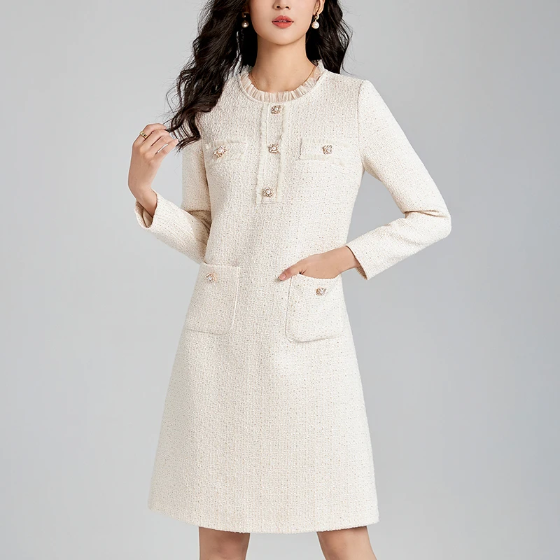 Элегантное женское платье, Роскошное винтажное твидовое платье-трапеция из 20% шерсти, облегающее офисное женское платье с длинным рукавом
Элегантное женское платье, Роскошное винтажное твидовое платье-трапеция из 20% шерсти, облегающее офисное женское платье с длинным рукавом