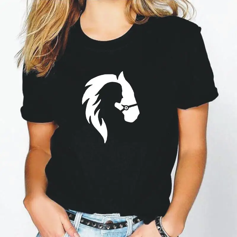 Summer Cotton Tee Shirt Femme Silhouette of Girl and Horse Print Women T-shirt Harajuku Casual T Shirt Women Tops Camiseta Mujer
Summer Cotton Tee Shirt Femme Silhouette of Girl and Horse Print Women T-shirt Harajuku Casual T Shirt Women Tops Camiseta Mujer
