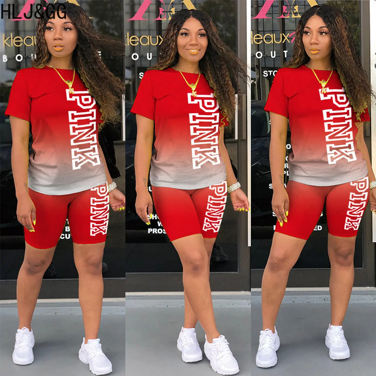 HLJ&GG Summer PINK Letter Print Short Two Piece Sets Women Round Neck Tshirt And Short Tracksuits Casual Sport Matching Outfits
HLJ&GG Summer PINK Letter Print Short Two Piece Sets Women Round Neck Tshirt And Short Tracksuits Casual Sport Matching Outfits