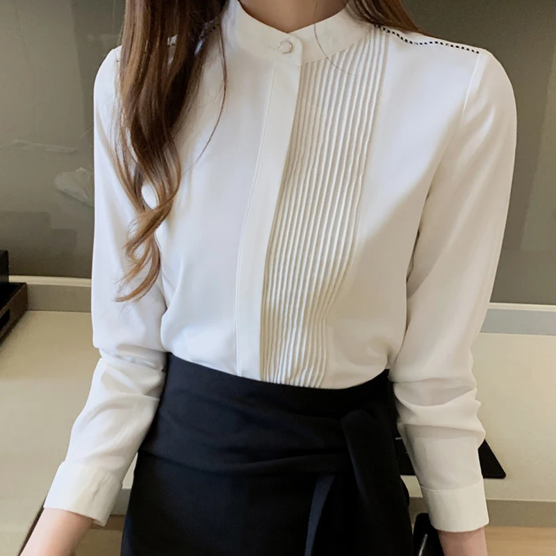 Fashion Bottoming Blouse Korean Style Long-sleeve Clothes Office Lady Tops Autumn Pleated White Women's Shirt Blusas Mujer 13931
Fashion Bottoming Blouse Korean Style Long-sleeve Clothes Office Lady Tops Autumn Pleated White Women's Shirt Blusas Mujer 13931