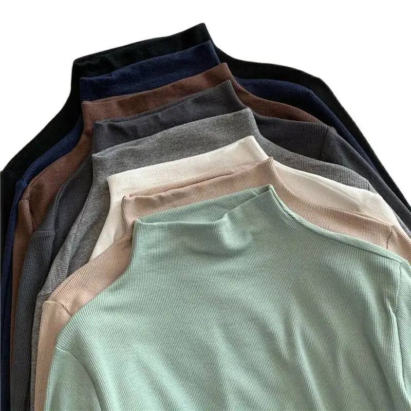 Half high collar solid color strip Long Sleeve T-Shirt Top Women's spring new slim fit inner bottom shirt P3 594
Half high collar solid color strip Long Sleeve T-Shirt Top Women's spring new slim fit inner bottom shirt P3 594