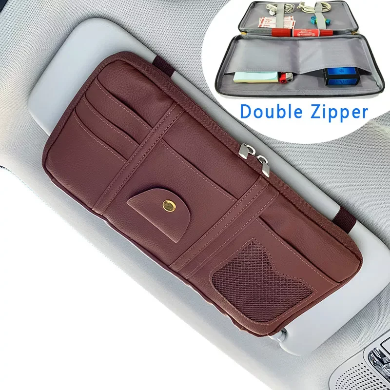 New Car Sun Visor Organizer Storage Holder Car Styling Visor Clip Sunglasses Holder Card Ticket Double zipper Storage Bag Pouch
New Car Sun Visor Organizer Storage Holder Car Styling Visor Clip Sunglasses Holder Card Ticket Double zipper Storage Bag Pouch