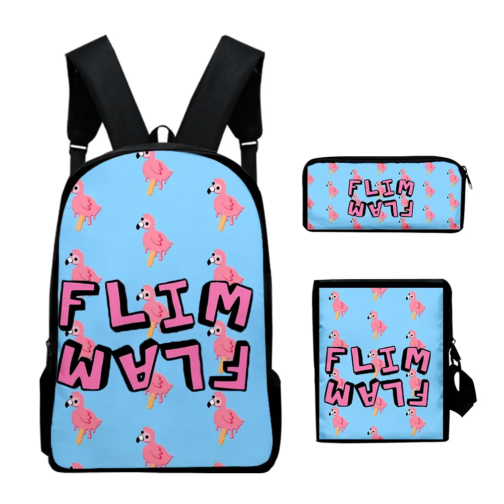 

Trendy flim flam flamingo 3D Print 3pcs/Set pupil School Bags Laptop Daypack Backpack Inclined shoulder bag Pencil Case