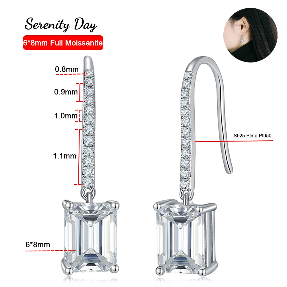 Serenity Day 100% S925 Sterling Silver Plate Pt950 Stud Ear Real D Color 6*8mm Emerald Cutting Moissanite Hook Earring For Women
Serenity Day 100% S925 Sterling Silver Plate Pt950 Stud Ear Real D Color 6*8mm Emerald Cutting Moissanite Hook Earring For Women