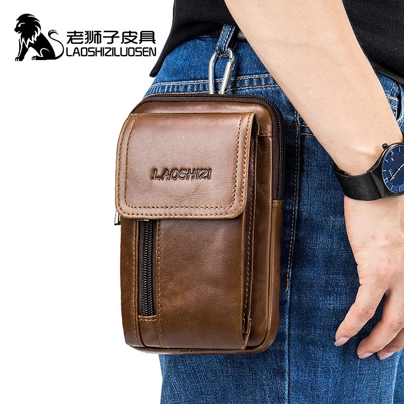 

LAOSHIZI Brand Men's Cowhide Mobile Phone Waist Packs Multifunctional Genuine Leather Wallet Fashion Shoulder Bag Crossbody Bag