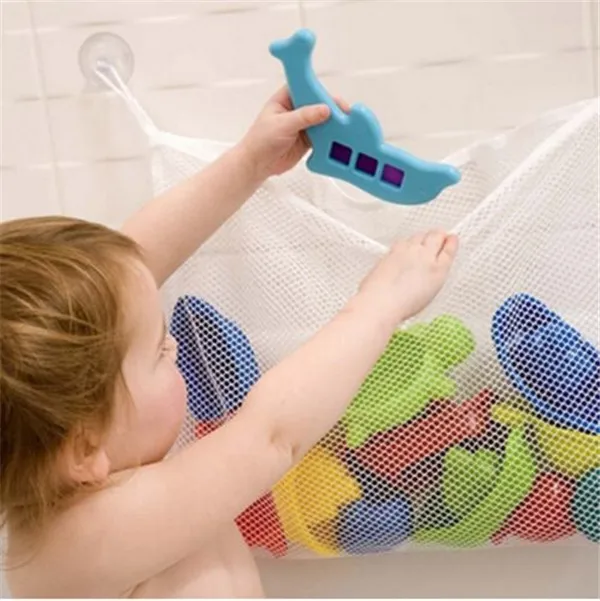 

Baby Bath Bathtub Toy Mesh Net Storage Bag Organizer Holder Bathroom Organiser With 2 Suction Cup Hook 36 x 37cm White